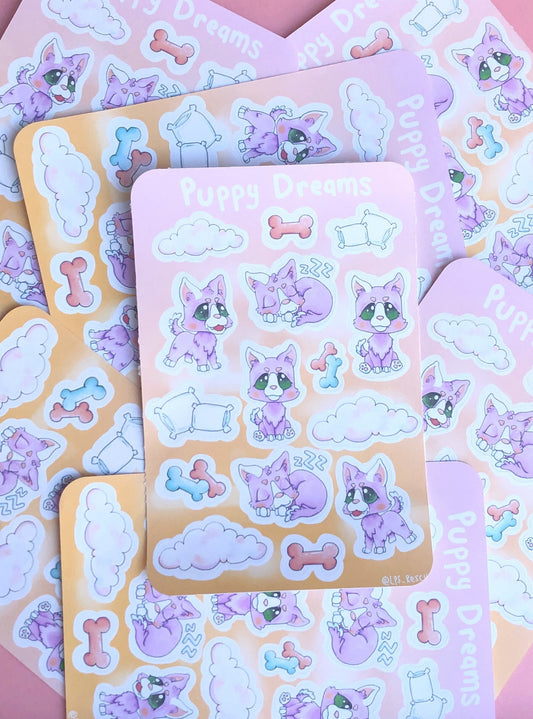 Puppy Dreams Sticker Sheet - Cute Dog Stickers for your Bullet Journal, Planner, Scrapbook, Notebooks, Decoration, and More