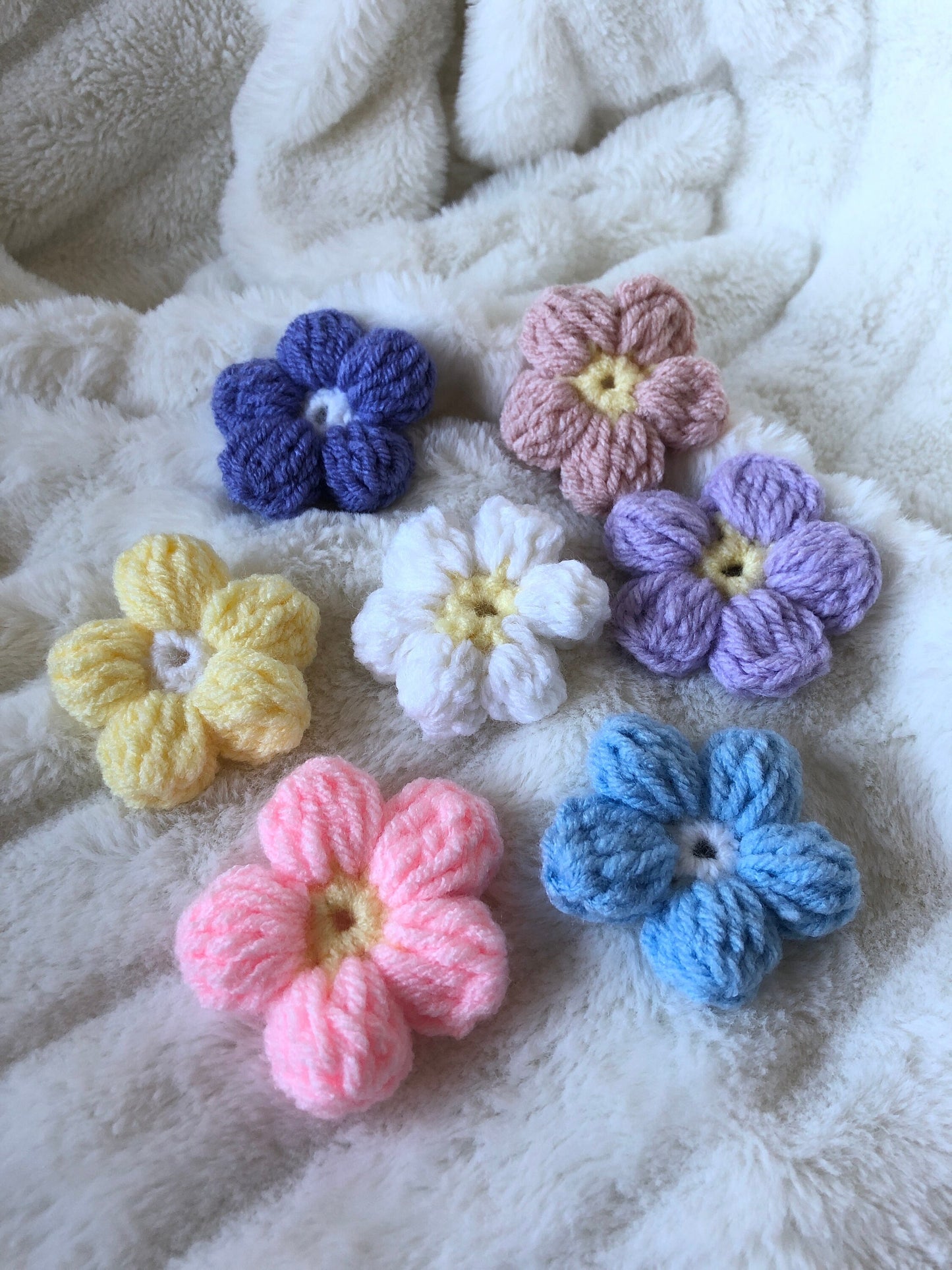 Crochet Puff Flower - Spring Yarn Decorative Flowers for LPS Display and Play