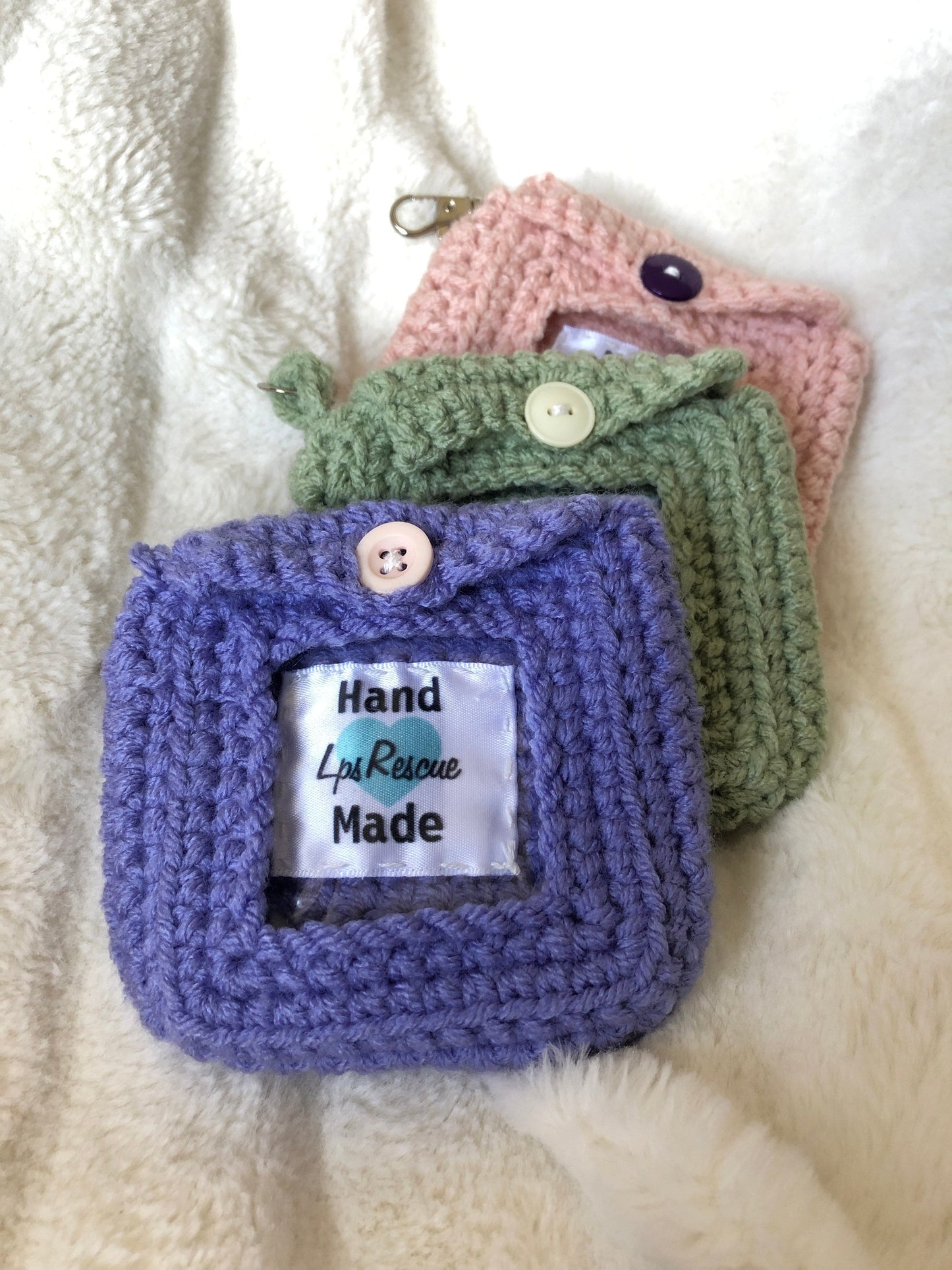 The Take-a-long Keychain Spring Colors- Windowed Clip-on Keychain to Take Your Favorite Toys and Collectibles on The Go (Handmade Crocheted)