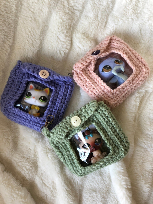 The Take-a-long Keychain Spring Colors- Windowed Clip-on Keychain to Take Your Favorite Toys and Collectibles on The Go (Handmade Crocheted)